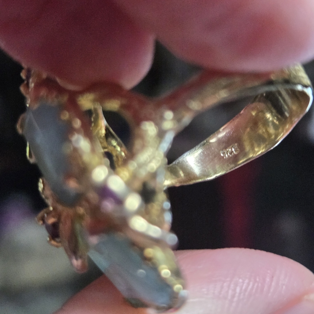 HOST PICK! 🎉🎊 Aquamarine & Amethyst sterling & gold ring sz7.75 - Picture 10 of 10